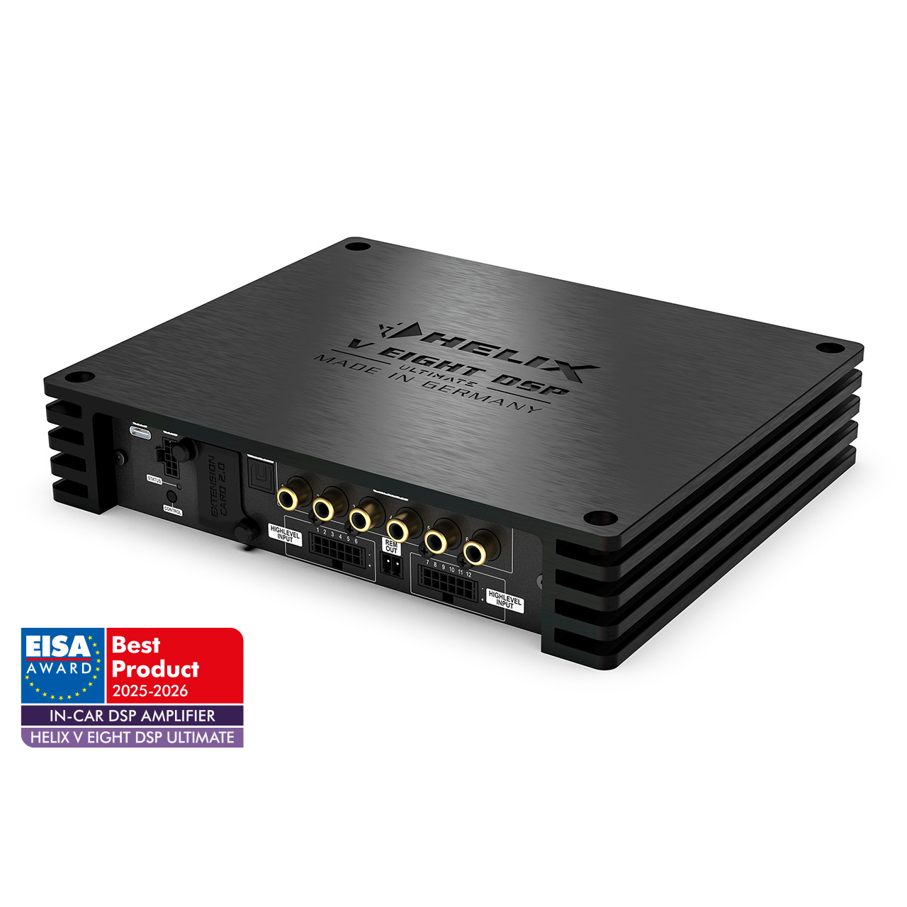 Schwarzer Helix V Eight DSP Ultimate Verstaerker mit EISA Award Auszeichnung